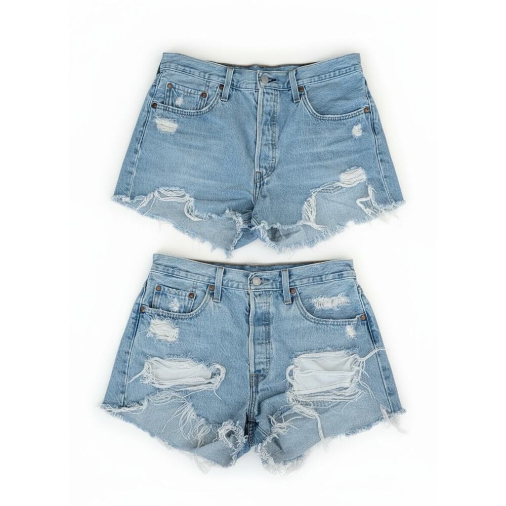 SET OF 2: Levi’s Premium 501 Original Distressed Cutoff Shorts - Light Wash W29